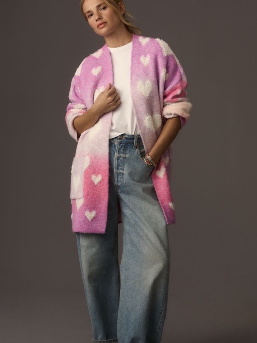 Anthropologie Maeve Hearts Cardigan, Size M/L